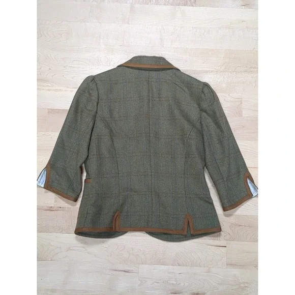Dubarry Wool Tweed Equestrian Herringbone Blazer Jacket 3/4‎ Sleeve Green Tan 36